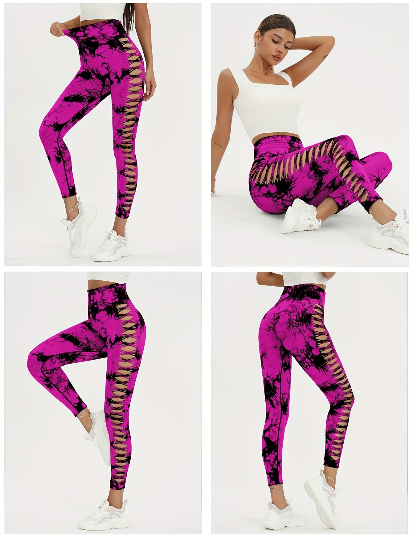 VibeSculpt 3-Piece Tie-Dye Hollow Leggings Set