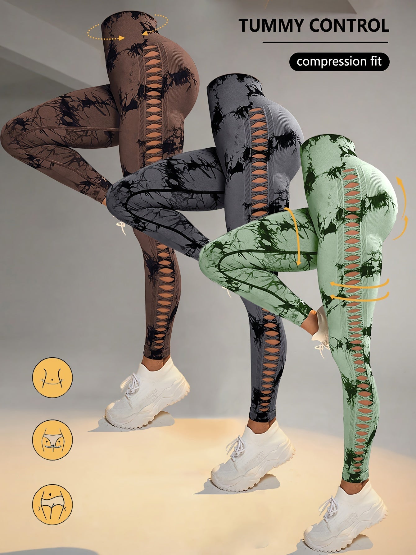 GlowLift 3PCS Tie-Dye Cropped Yoga Pants