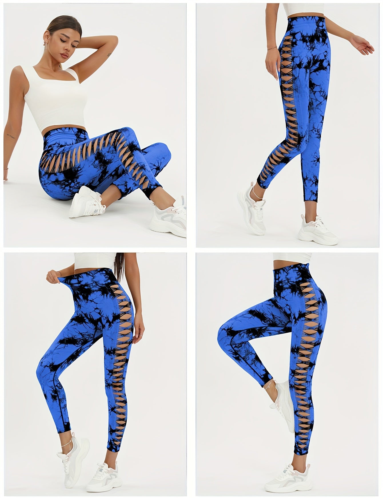 VibeSculpt 3-Piece Tie-Dye Hollow Leggings Set