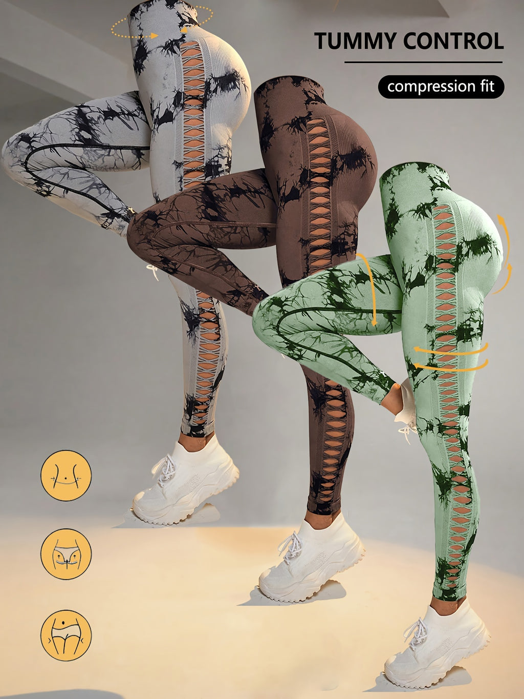 GlowLift 3PCS Tie-Dye Cropped Yoga Pants