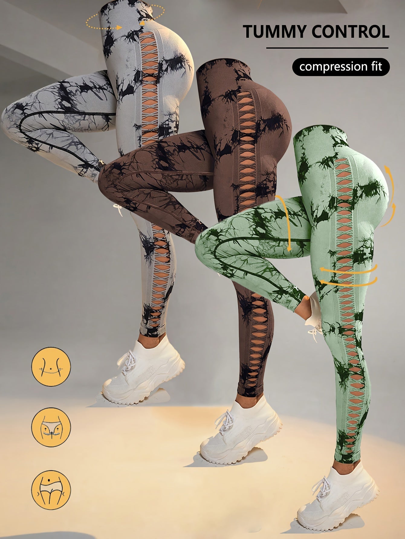 GlowLift 3PCS Tie-Dye Cropped Yoga Pants