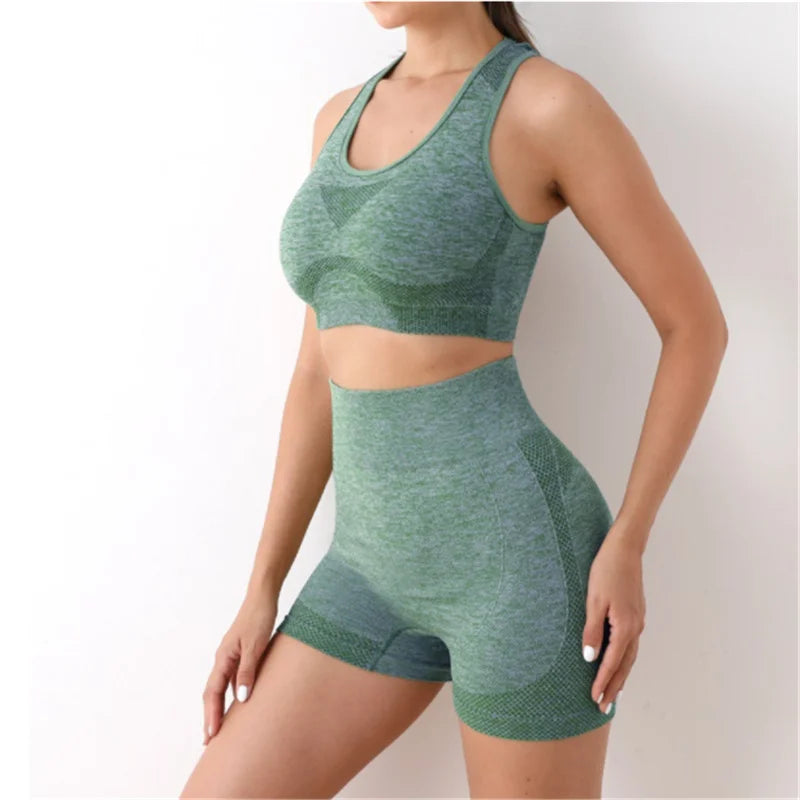 SeamlessFlow Yoga Set Gym Shorts & Sport Bra