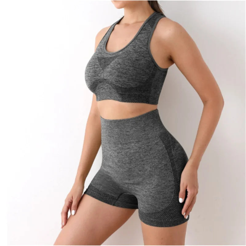 SeamlessFlow Yoga Set Gym Shorts & Sport Bra