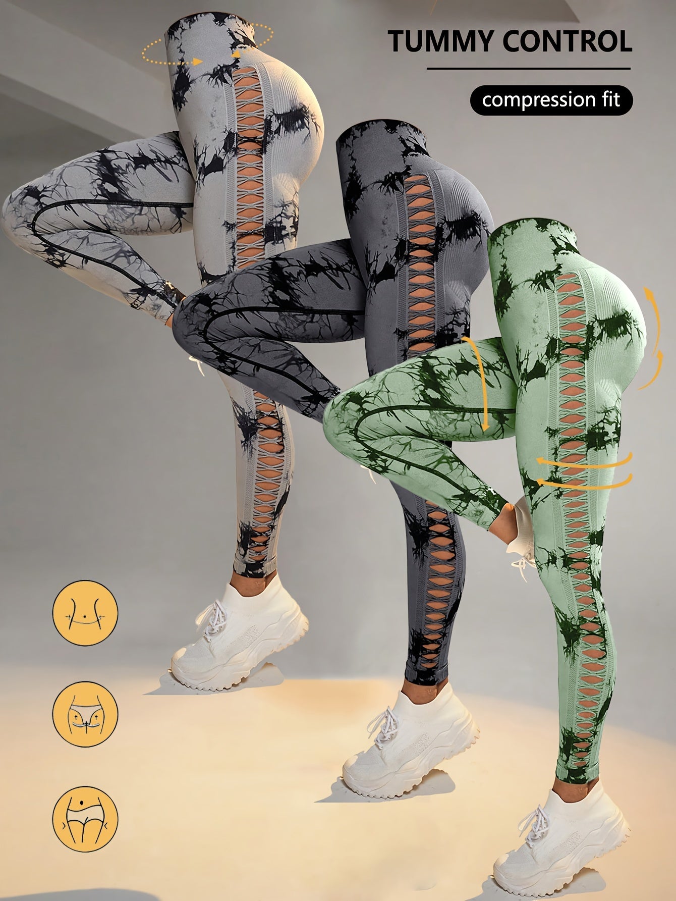 GlowLift 3PCS Tie-Dye Cropped Yoga Pants