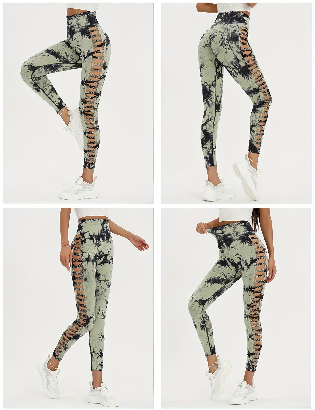 VibeSculpt 3-Piece Tie-Dye Hollow Leggings Set