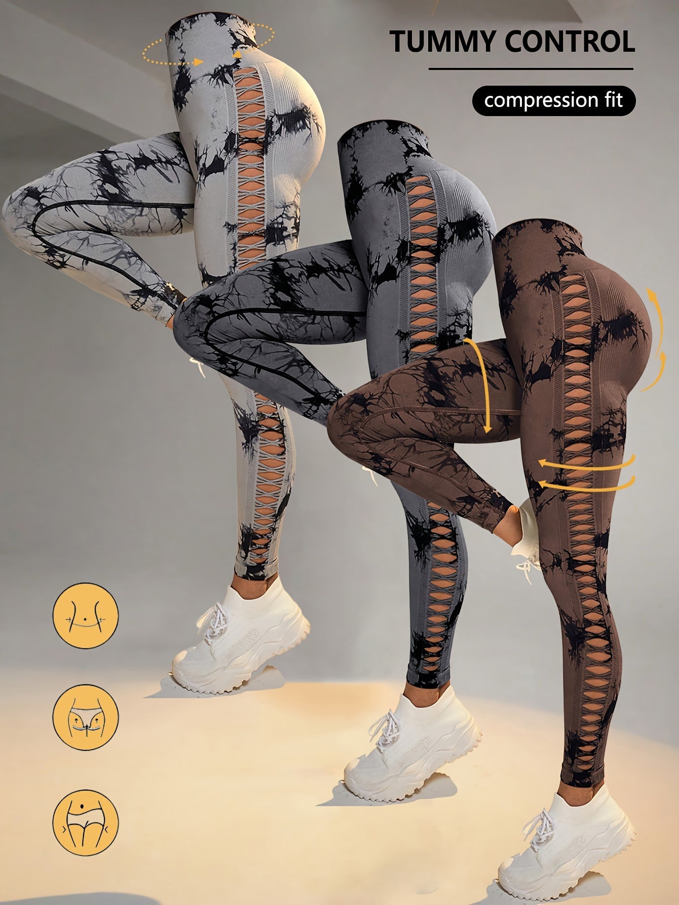 GlowLift 3PCS Tie-Dye Cropped Yoga Pants