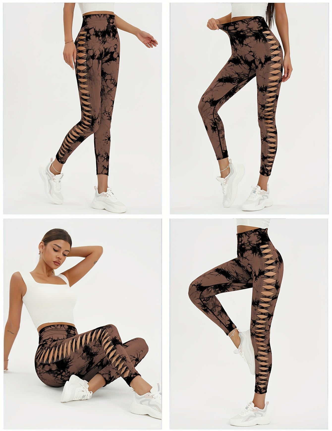 VibeSculpt 3-Piece Tie-Dye Hollow Leggings Set