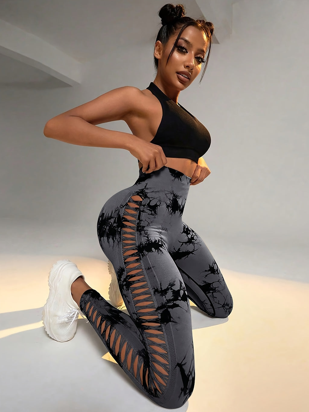 GlowLift 3PCS Tie-Dye Cropped Yoga Pants